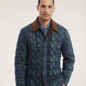 Mens Brooks Brothers Paddock Quilted Black Watch Coat Navy Size XXL 2XL New